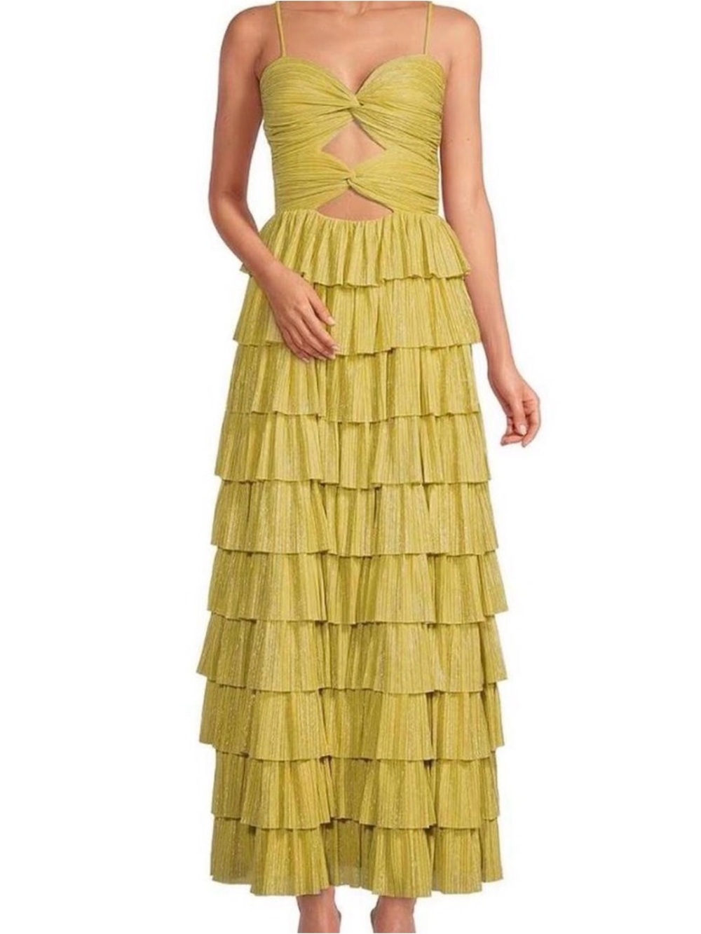 Gianni Bini Lime Tiered Ruffle Maxi Dress with Cutout Bodice